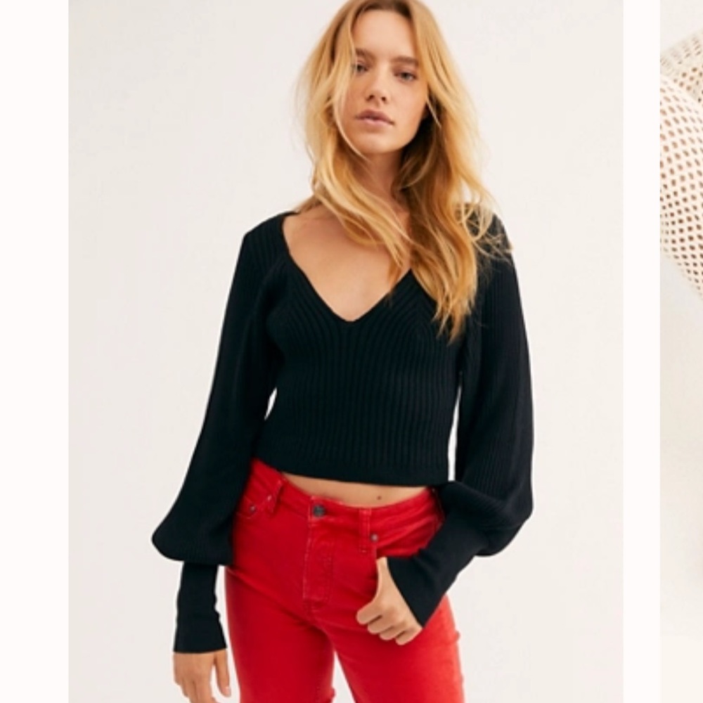 Free People Prosecco Sweater Cropped Ribbed Cozy Flirty Sexy Party Fun Fall